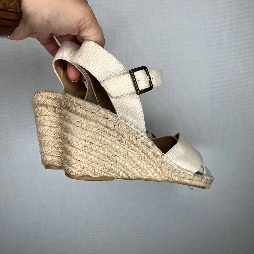 Soludos Espadrille‎ Wedge Sandal Women's Size 9 Beige Ankle Strap Cross Shoes